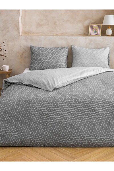 LC Waikiki طقم غطاء لحاف مزدوج بنمط هندسي باللون الرمادي (S6)