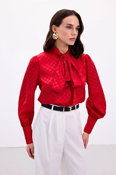 Sateen Polka Dot Patterned Shirt - Red