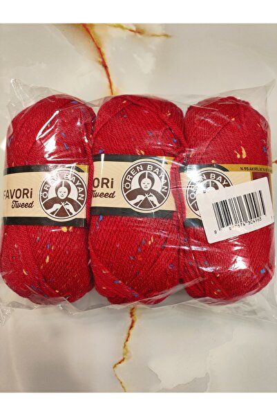 Ören Bayan FAVORİ TWEED Kırmızı El Örgü İpi (3 Adet) - Renk: 033A