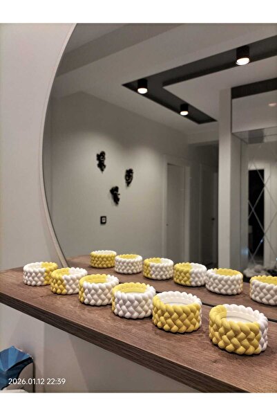 Delta Eps 6'lı Sarı Beyaz ÖRGÜ DESENLİ Tealight Seti ( Mumluk ) Dekorasyon Pa...