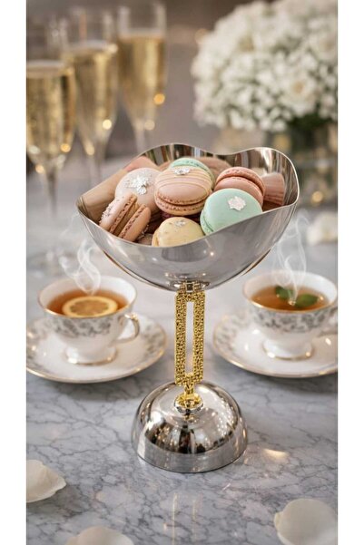 Generic Elegant stainless steel dessert and nut serving stand with a luxuriou...