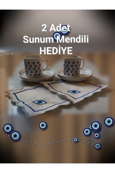 miras home Hediyeli Nazar Boncuklu 2 Kişilik Porselen Kahve Seti (2 Adet Naza...