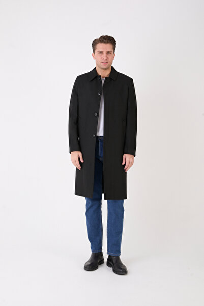 RUVEN TEKSTİL Palton negru lung, cu croiala normală, pentru bărbați