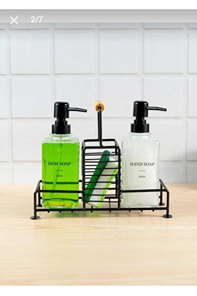 TR MADE HOME Metal Standlı 500 ml İkili Kare Cam Sıvı Sabunluk DeterjanlıK