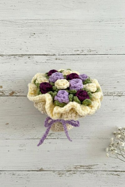 acc swen Mini Knitted Purple Rose Bouquet Keychain (1 Piece)