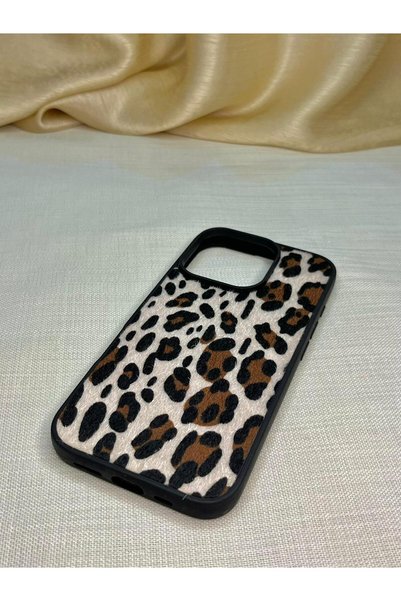 D&Z ACCESSORİES iPhone 15 Pro Max Compatible Black Framed Leopard Pattern Velvet Textured Silicone Phone Case