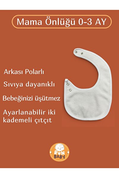 runbaby Polarlı Sıvıya Dayanıklı İki kademeli Çıtçıtlı Bebek Mama Önlüğü ( 0-3 AY )