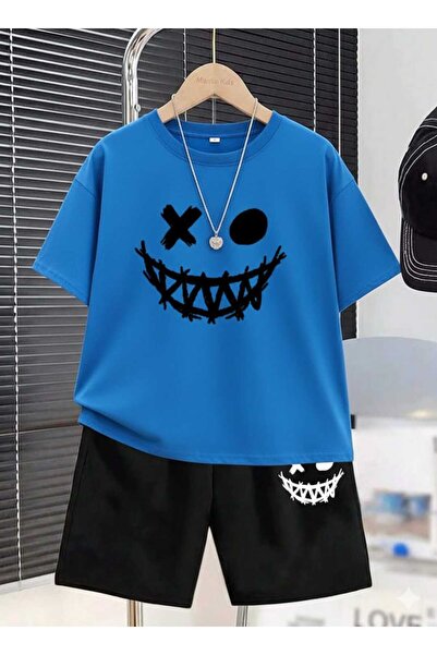 Nice Clothes Children's Tracksuit Set Hooded Unisex Black Smile Print