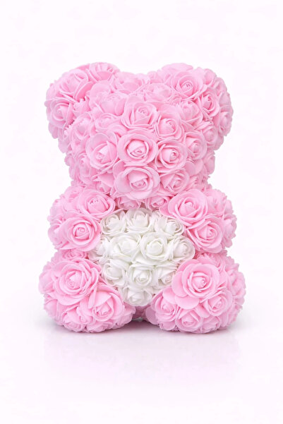 unbranded Decorative teddy bear made of light pink foam roses with a white he...