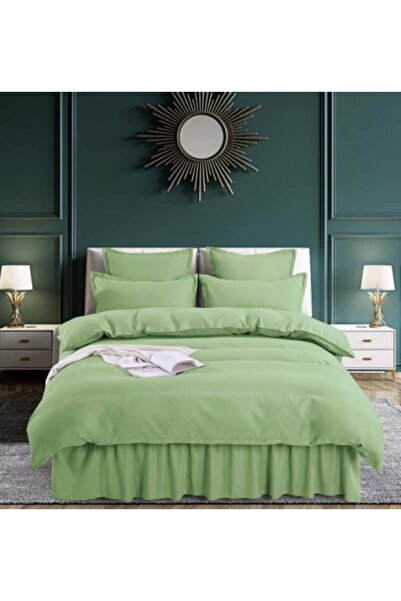 JOJO Set Bed Linen Cotton Finet with Ruffles, 6 Pieces, Double Bed, Green