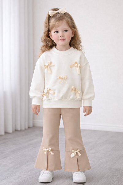 BEMİRA MODA KIZ ÇOCUK KURDALELİ BEJ İKİLİ TAKIM YENİ TARZ YENİ MODA