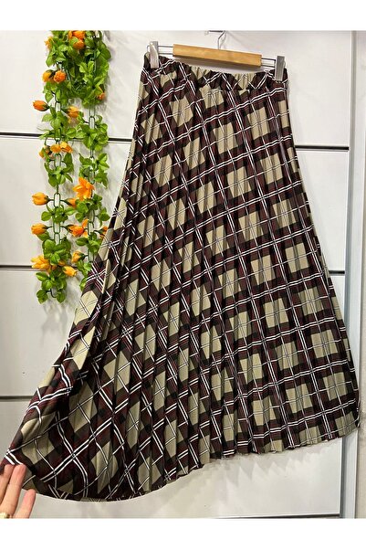 edu collection Καρό κρεπ φούστα με πιέτες και φόδρα