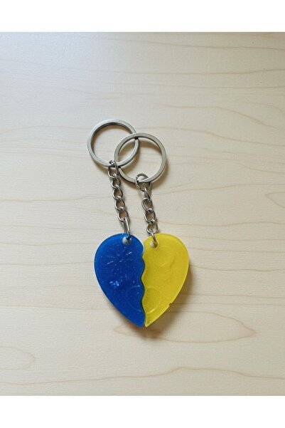 Ferdali Blue Yellow Heart Puzzle Couple Keychain Set - Lover and Friendship K...