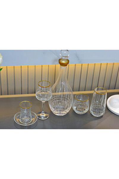 CAM LÜX 31 PARÇA 6 KİŞİLİK ÇEYİZLİK SOFRA SETİ GOLD DETAYLI EL DEKOR KESME