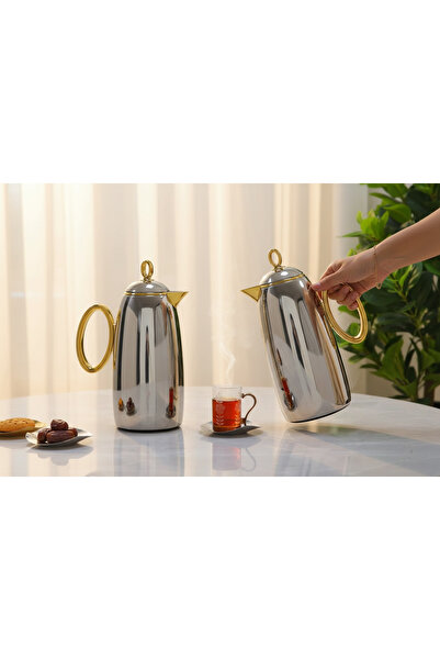 saif Al Saif Chrome Gold Thermos Set (1 liter + 700 ml)