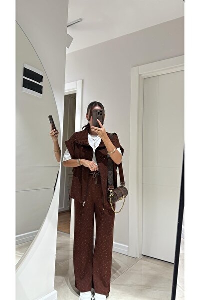 MADDİSSON Yeni Sezon Bel Lastikli Taşlı Pantolon Takım