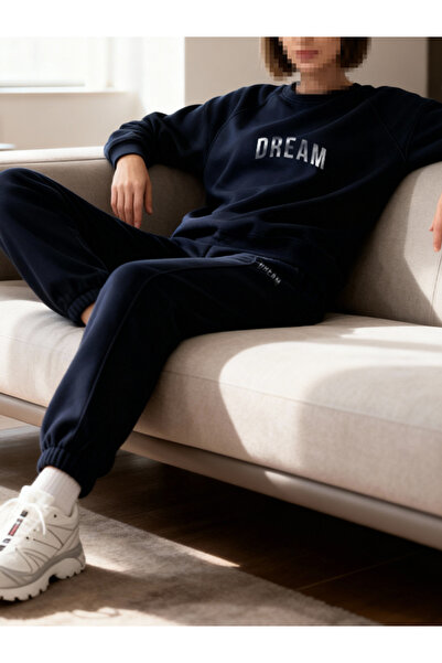 EFFRENATU Sweatpants Set Lacevert Crew Neck Printed Dream