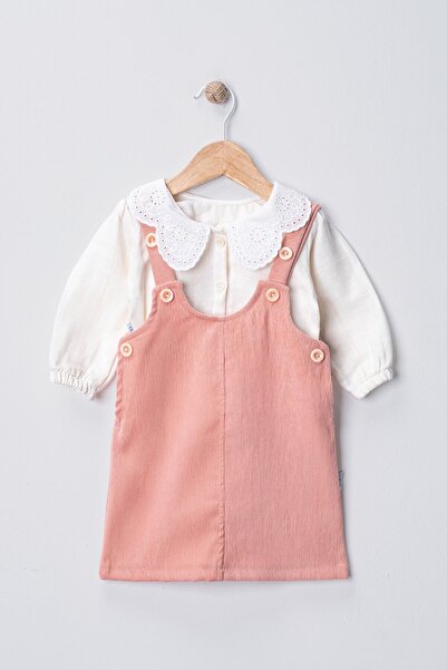 Butik Kız Bebek Gömlekli Kadife Elbise Takımı