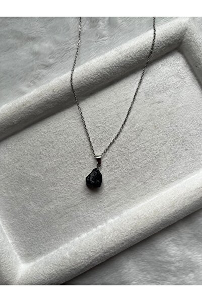 Pel Design Raw Black Tourmaline Stone Steel Necklace Handmade