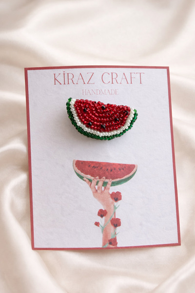 Kiraz Craft Karpuz Figürlü Boncuk İşlemeli Broş – El Yapımı Aksesuar Hediyeli...