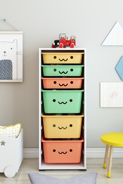 DEKOZUM KİDS 6 Sepetli Oyuncak Dolabı Oyuncak Box Oyuncak Saklama Kutusu