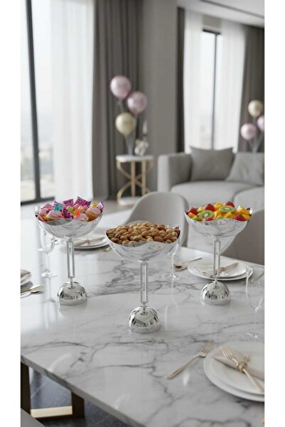 Generic Elegant stainless steel dessert and nut serving stand set with a luxu...