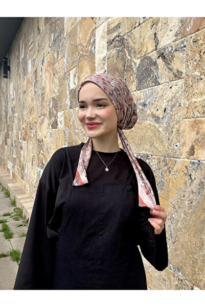 Anatolye Pudra Çiçek Desen Bambu Eşarp Bone - Kaymaz Terletmez (Kaymayan)