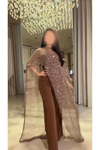 Sweety Fashion Brown jumpsuit with a mesh shawl