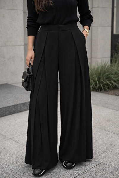 NURCAN KESKİN STORE Black Pleated Detail High Waist Mom Palazzo Pants