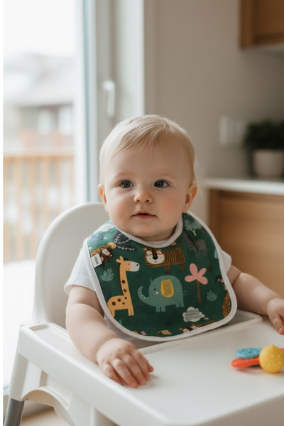 runbaby Fleece Liquid Resistant Two-Stage Snap-On Baby Food Bib (0-3 Months)