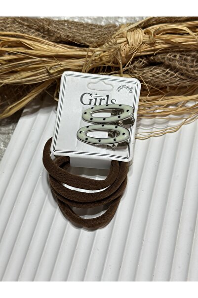 DEMİR ACCESORİES Stylish Hair Clip Bitter Brown Rubber and Snap Clip Set