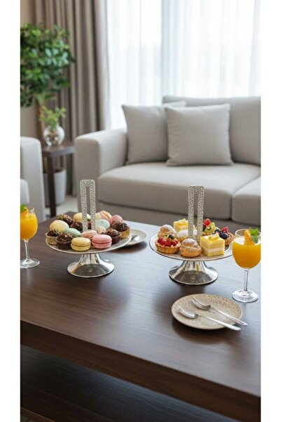 Generic Elegant stainless steel dessert and nut serving stand set with a luxu...