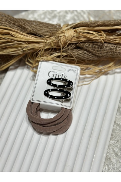 DEMİR ACCESORİES Stylish Hair Clip Beige Color Rubber and Snap Clip Set