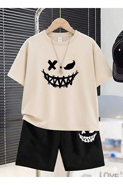 Nice Clothes Children's Tracksuit Set Hooded Unisex Black Smile Print