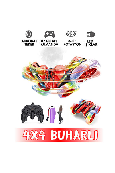 giffy Oyuncak Buhar Atan Akrobatik Araba 2.4 GHz Uzaktan Kumandalı Şarjlı Led...