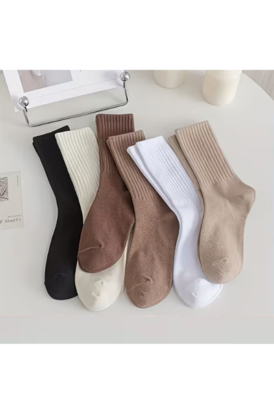 SEVORIA 5 Çift Bohem Tarz Lastikli & Unısex Kolej Çorap & Düz Şık Renkler & E...