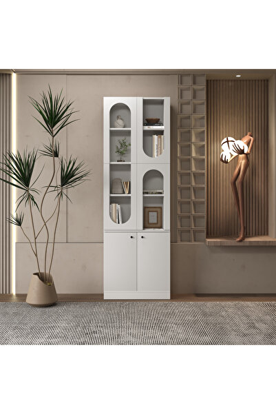 klubeconcept ARC Duo Beyaz Kemerli Kitaplık 70x30x210 cm