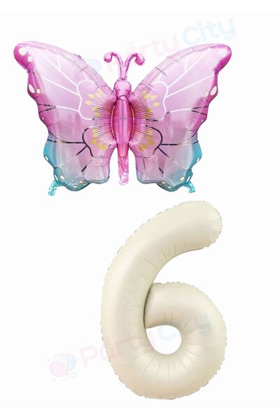 Party City 1 Year Old Birthday Balloon Set with Butterfly Figure, Cream Color...