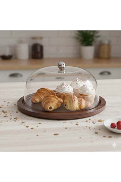 casa rosa Wooden Cake Plate with Transparent Cover 35 cm