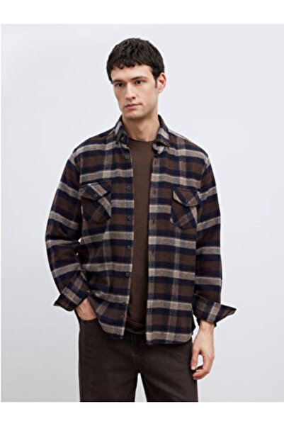 LC Waikiki Artı-Store Men's Plaid Patterned Shirt, Made of Flannel Fabric. Lo...