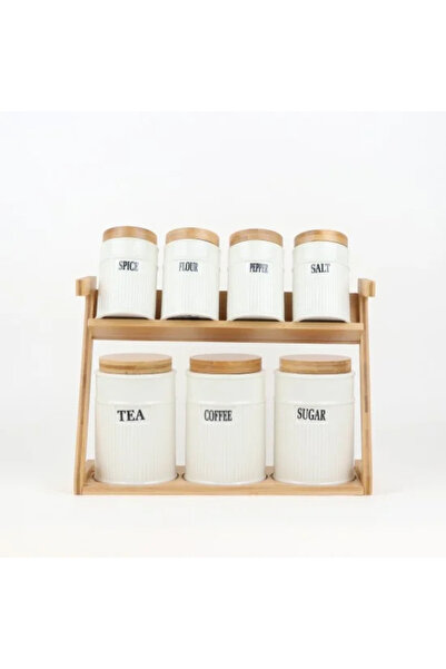 Generic 7-piece ceramic jar set with wooden stand