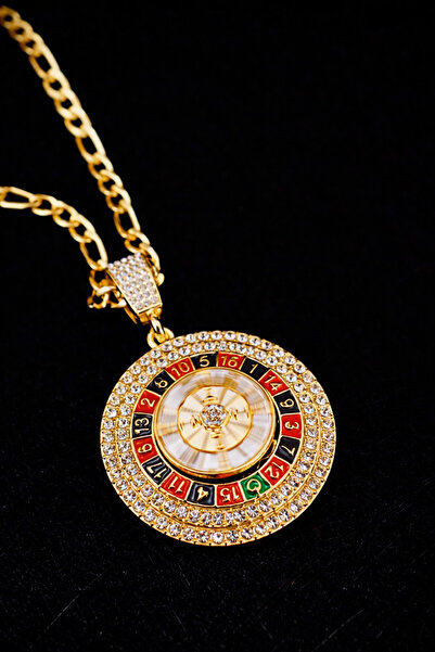 REKS Altın Kaplama Döner Casino Rulet Kolye – Figaro Zincirli, Işıltılı ve Pr...
