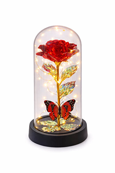 LOVE Decorative dome with artificial LED flower and butterfly, batteries not ...