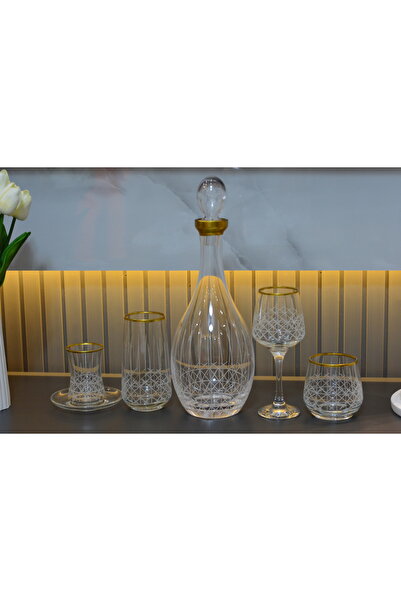 CAM LÜX 31 PARÇA 6 KİŞİLİK ÇEYİZLİK SOFRA SETİ GOLD DETAYLI EL DEKOR KESME