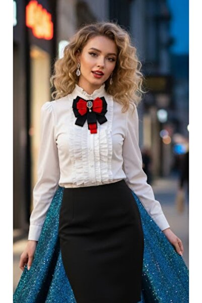 LO ADORO Kadın Kadife Grogen Kurdele Kravat Papyon Yaka Aksesuar Broş Yaka İğ...