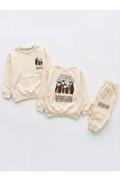 Noone Penguin Blinders Printed 2 Yarn Cotton Crew Neck Kids Tracksuit Set Bot...