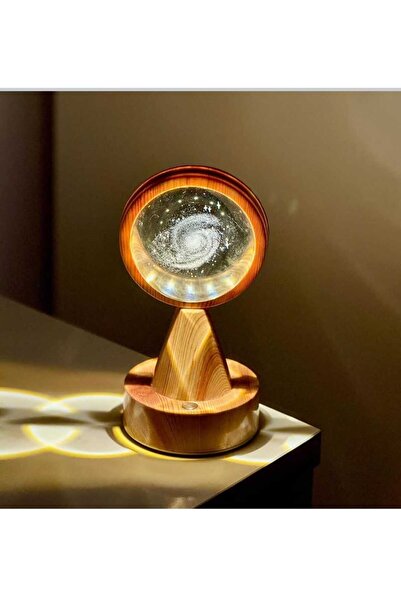 mr shopping MR 3 Kademeli Işıklı Galaksi Cam Küre'si Masa Lambası | Ahşap Gör...