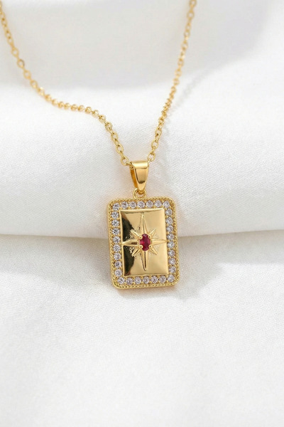 özgül takı ve tasarım North Star Model Red Pearlescent Zircon Stone Stainless...