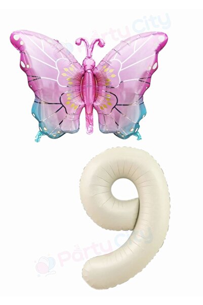 Party City 1 Year Old Birthday Balloon Set with Butterfly Figure, Cream Color...