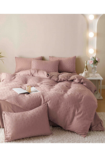 JOJO Double Bed Linen Set, Finely Woven Jacquard, 6 Pieces - Powder Pink
